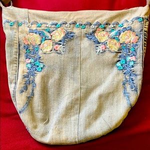 Embroidered denim bag